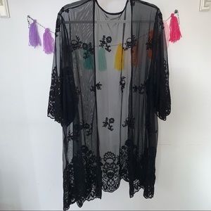 Black Lace Kimono With Skull Details